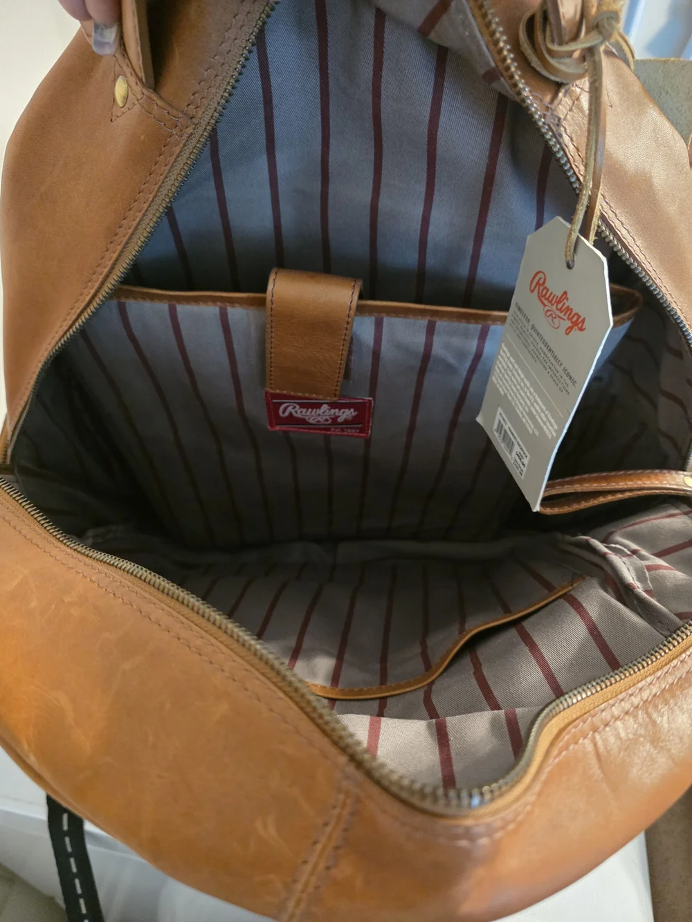 Rawlings Brown Leather Backpack with Front Zip Pocket